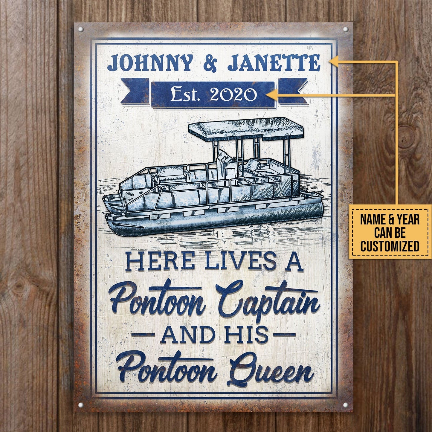 Personalized Pontoon Here Lives Customized Classic Metal Signs