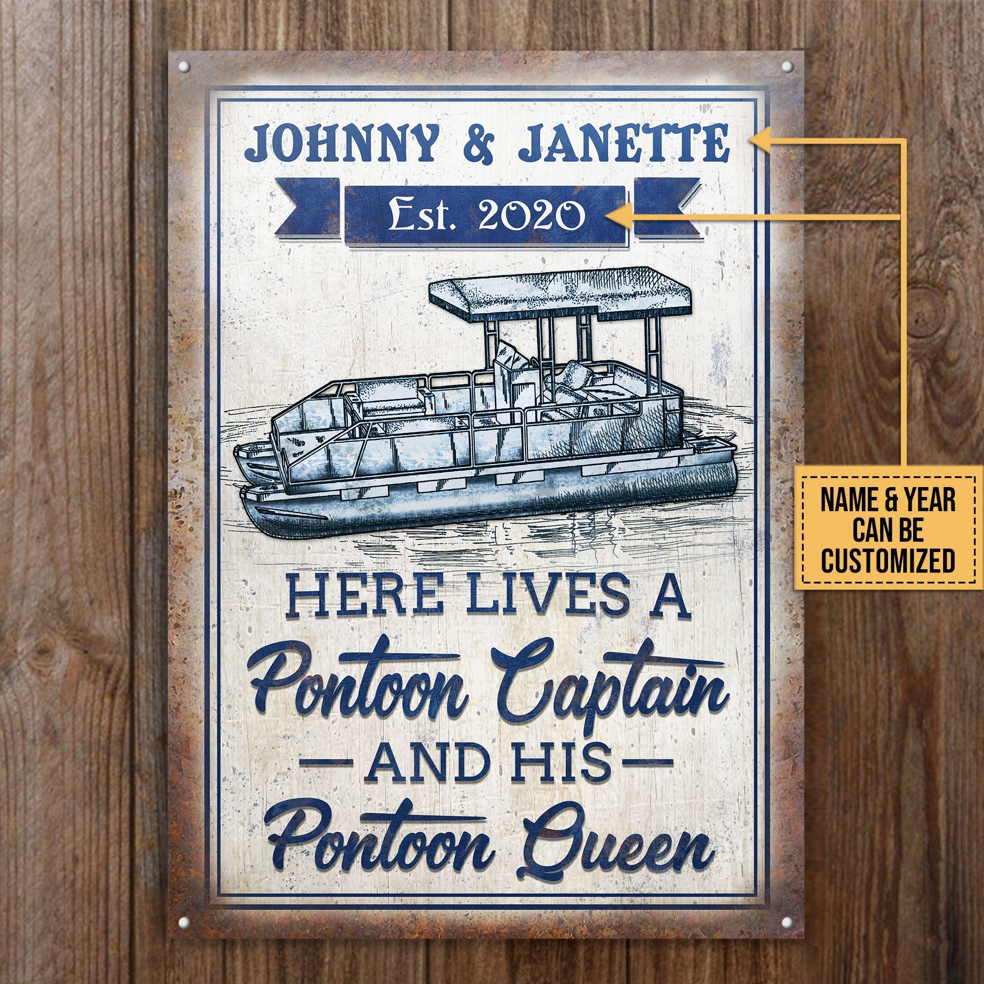 Personalized Pontoon Here Lives Customized Classic Metal Signs