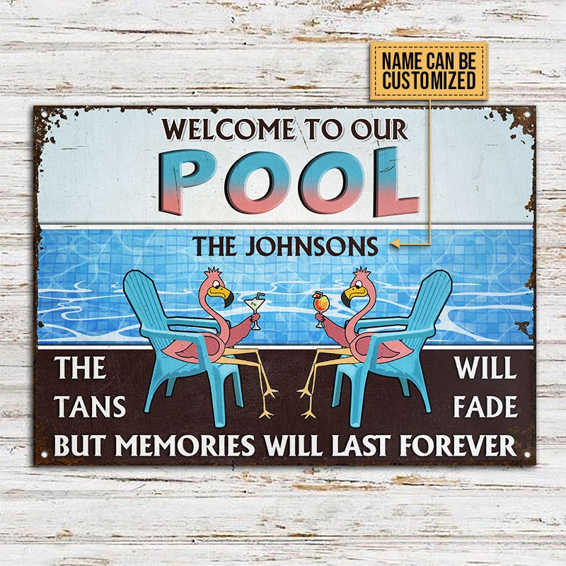 Personalized Pool Flamingo The Tans Will Fade Custom Classic Metal Signs