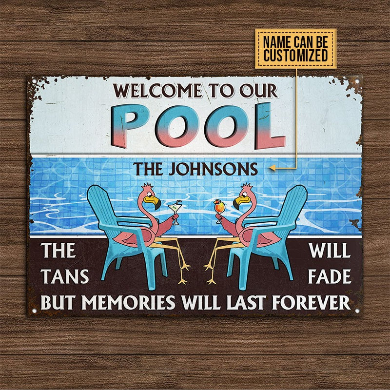 Personalized Pool Flamingo The Tans Will Fade Custom Classic Metal Signs