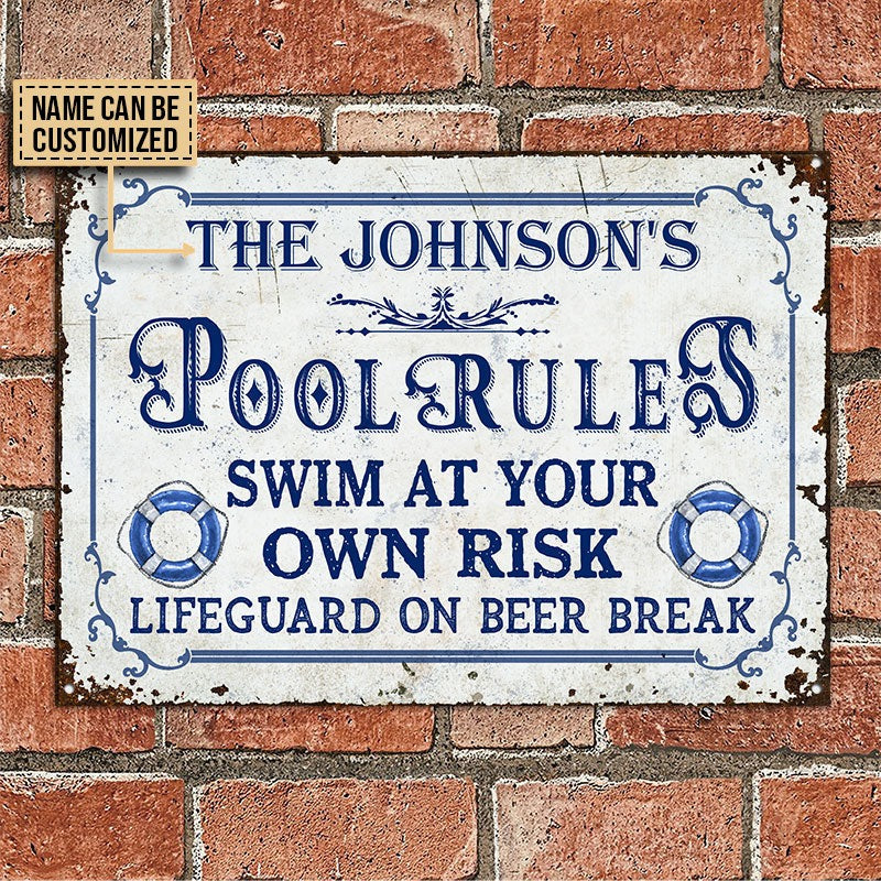 Personalized Pool Rules At Your Own Risk Customized Classic Metal Signs