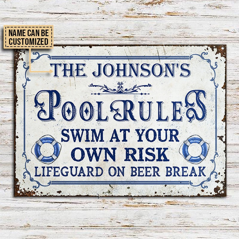 Personalized Pool Rules At Your Own Risk Customized Classic Metal Signs