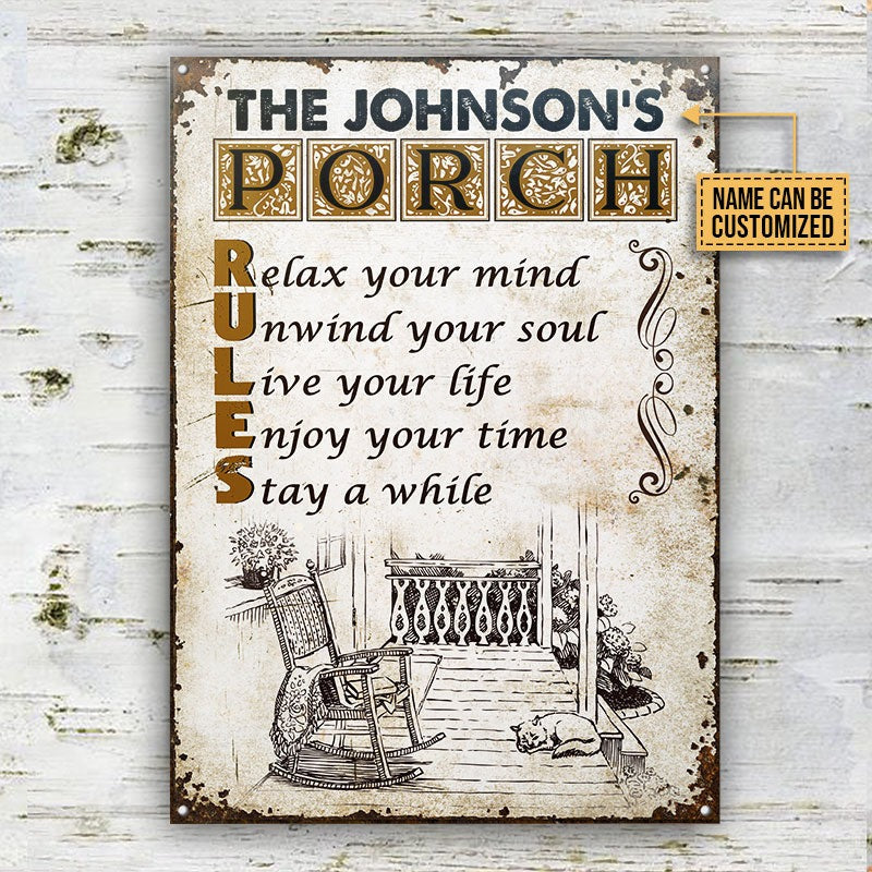 Personalized Porch Rules Relax Unwind Customized Classic Metal Signs