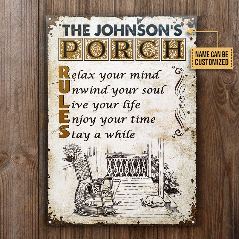 Personalized Porch Rules Relax Unwind Customized Classic Metal Signs