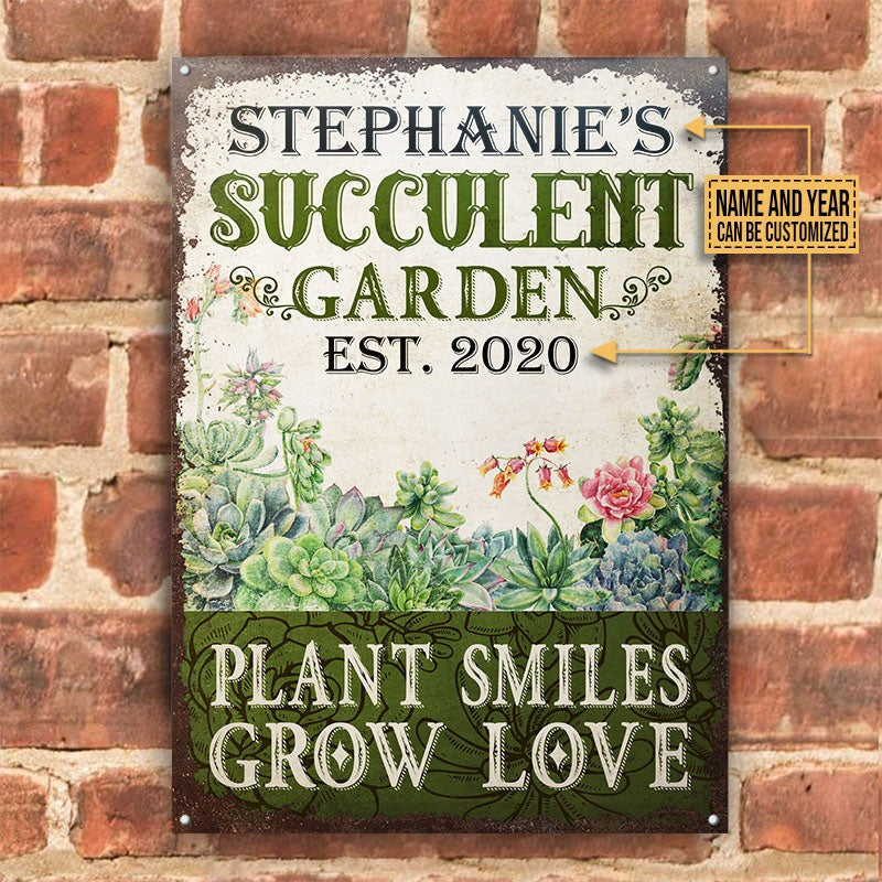 Personalized Succulent Garden Grow Love Vertical Customized Classic Metal Signs