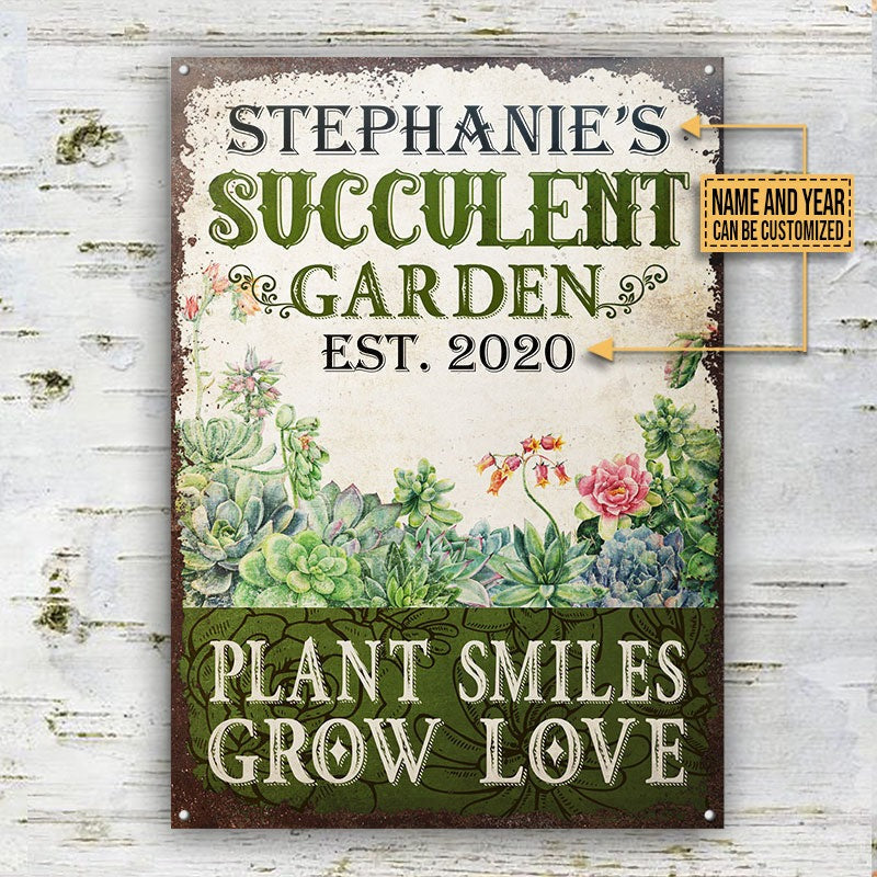 Personalized Succulent Garden Grow Love Vertical Customized Classic Metal Signs