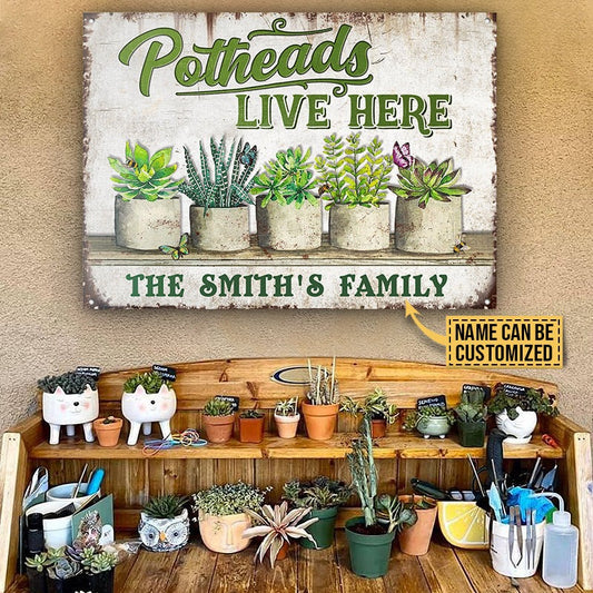 Personalized Succulent Potheads Live Here Customized Classic Metal Signs