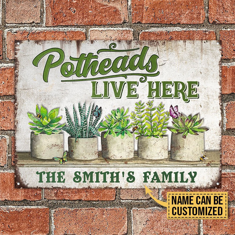 Personalized Succulent Potheads Live Here Customized Classic Metal Signs