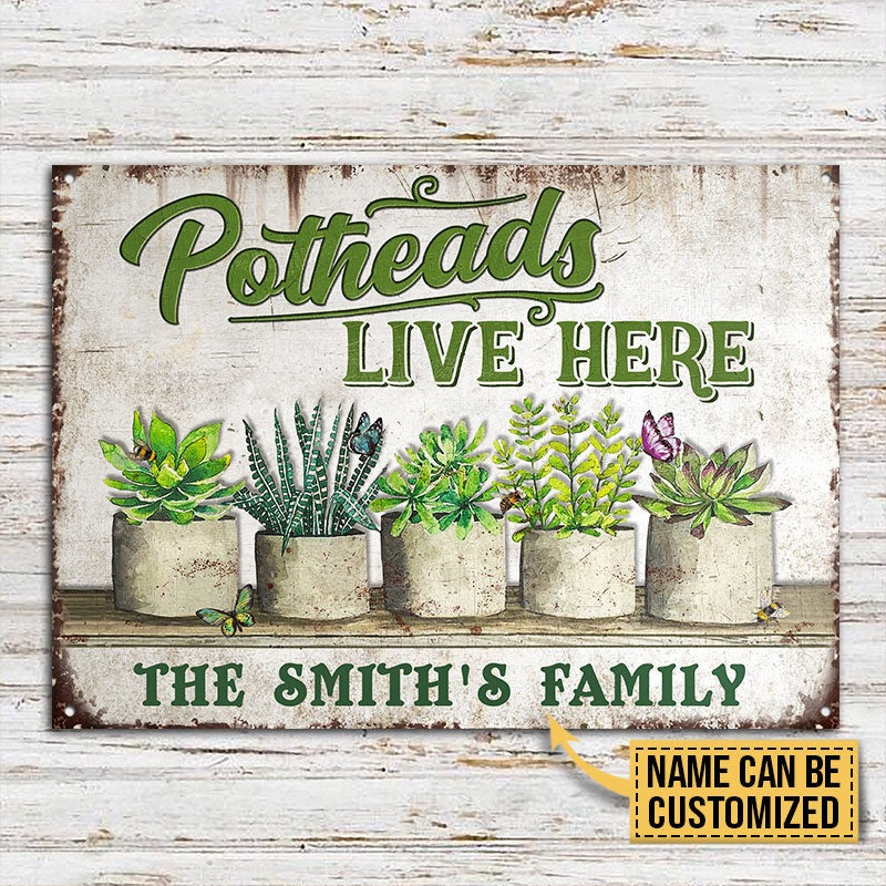 Personalized Succulent Potheads Live Here Customized Classic Metal Signs