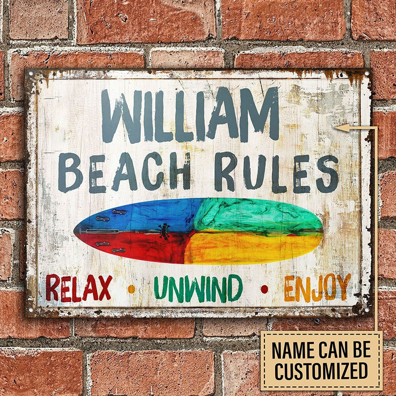 Personalized Surfing Beach Rules Customized Classic Metal Signs