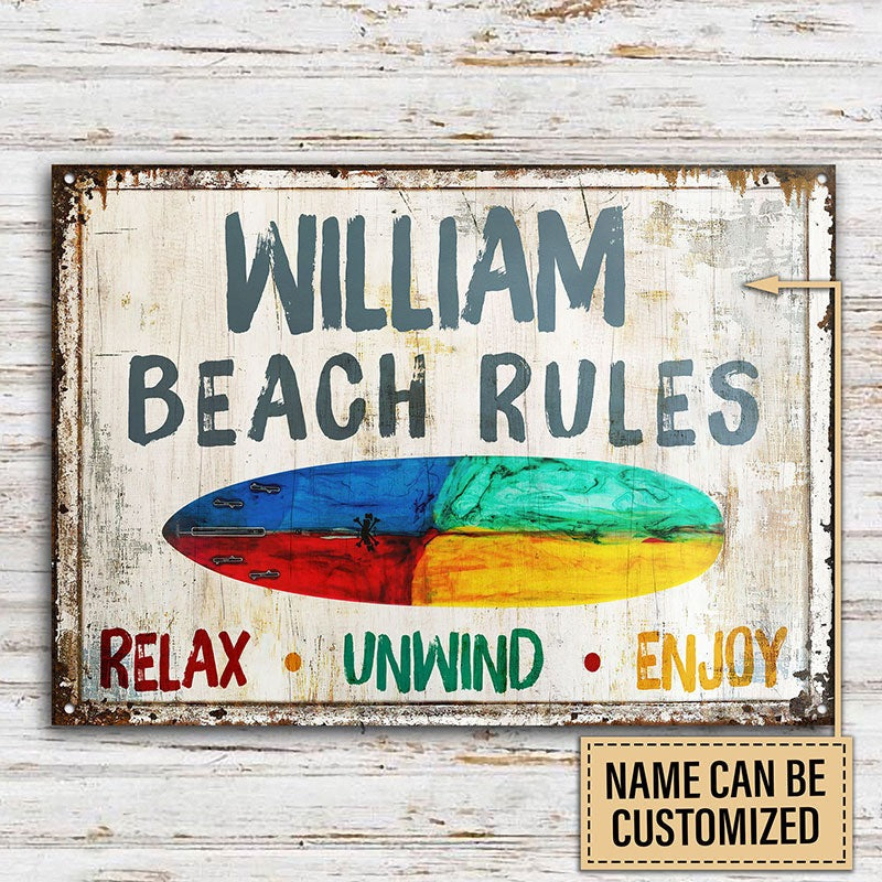 Personalized Surfing Beach Rules Customized Classic Metal Signs