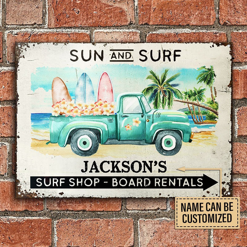 Personalized Surfing Sun And Surf Customized Classic Metal Signs