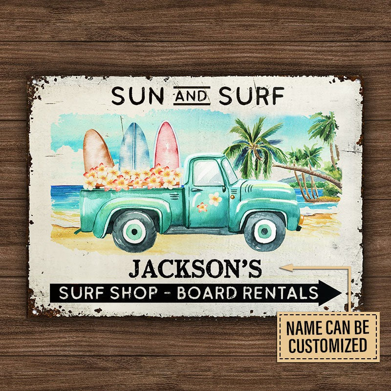 Personalized Surfing Sun And Surf Customized Classic Metal Signs