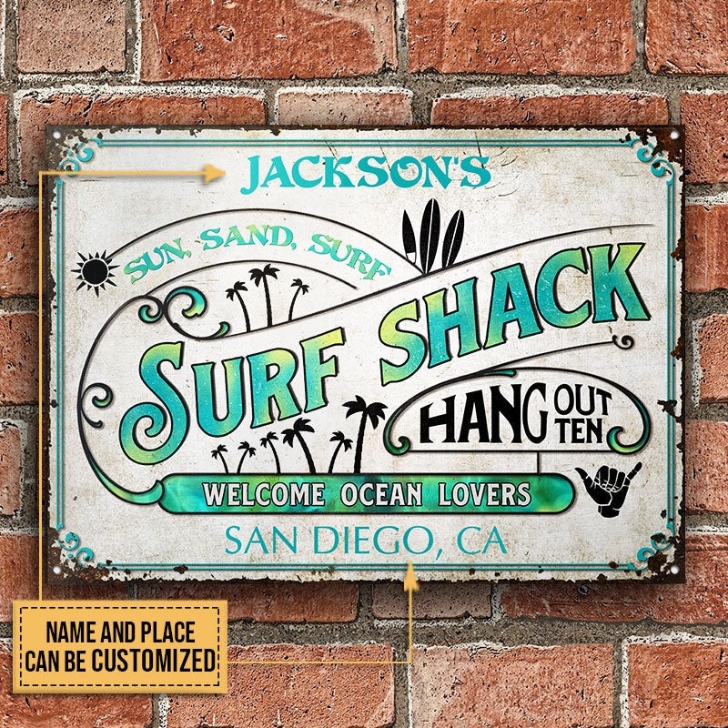 Personalized Surfing Surf Shack Hang Out Customized Classic Metal Signs