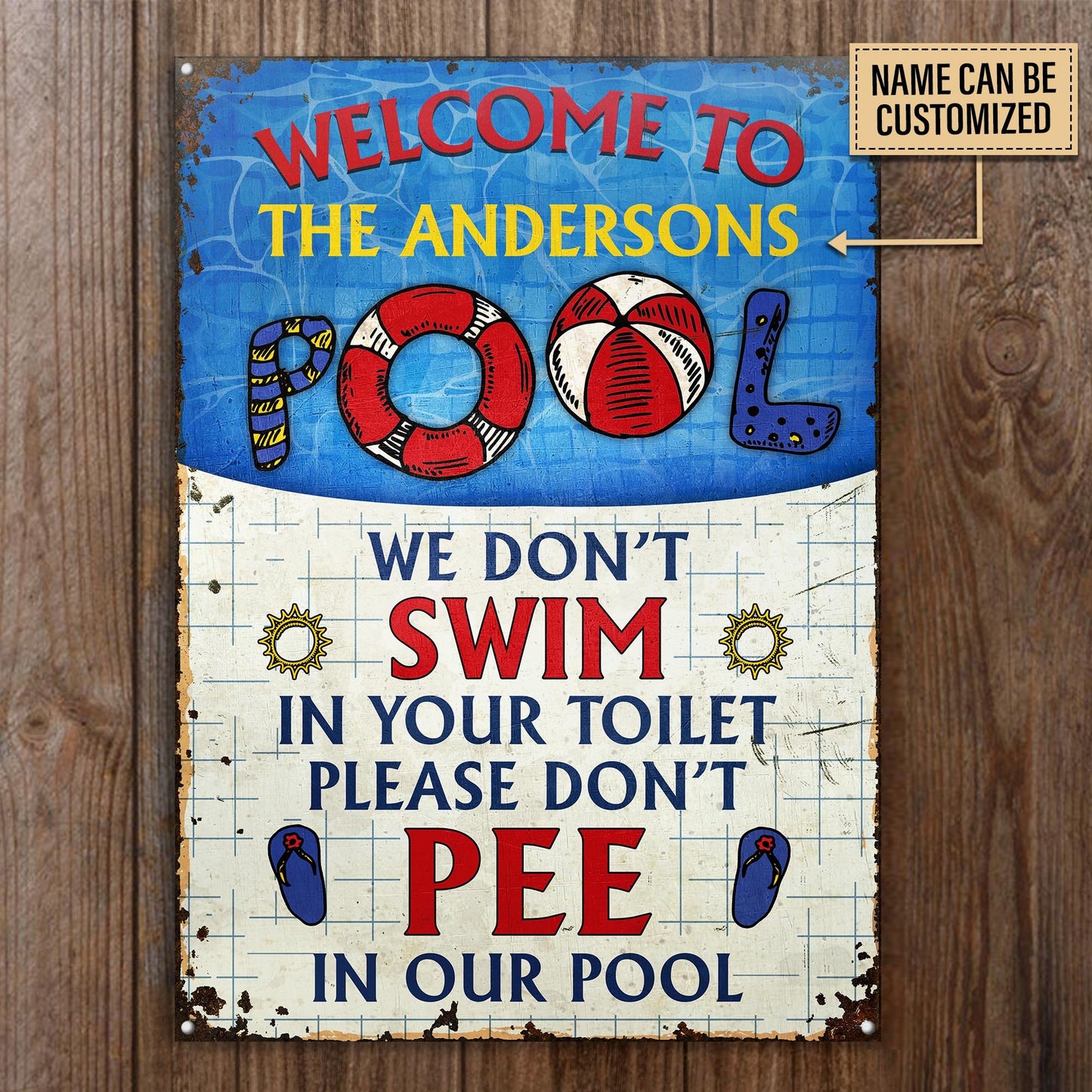 Personalisiertes Schwimmbad „Don’t Pee“ – individuelle klassische Metallschilder