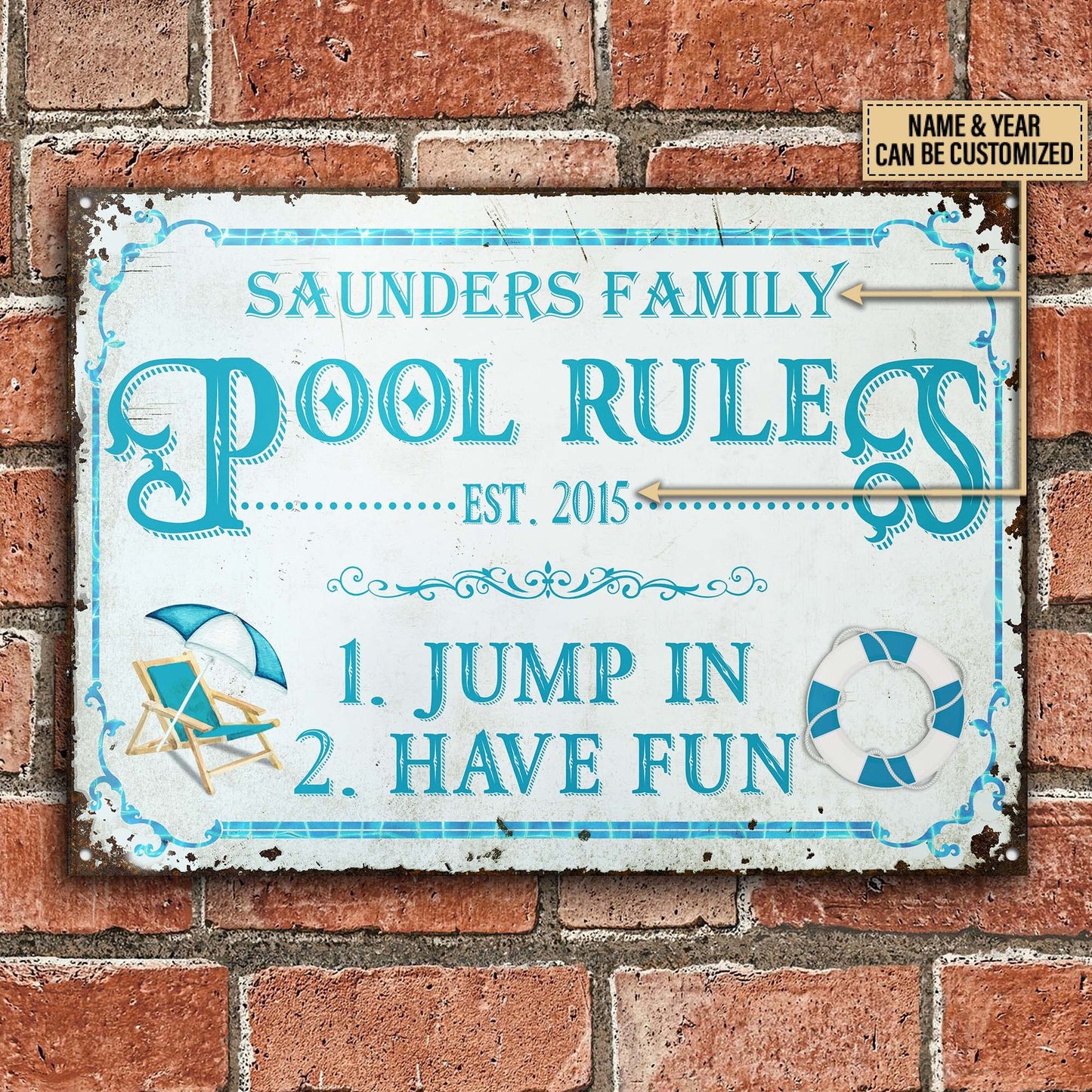 Personalized Swimming Pool Rules Jump In Have Fun Customized Classic Metal Signs