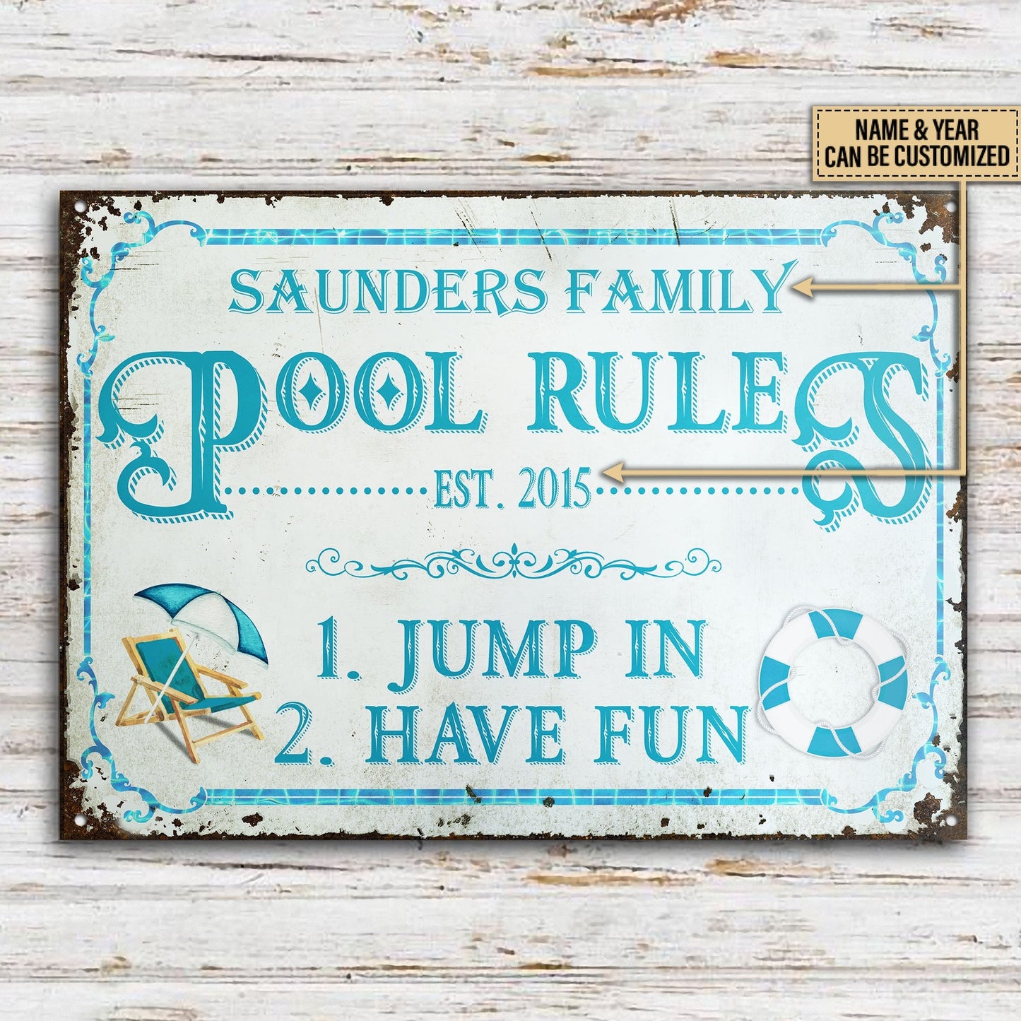 Personalized Swimming Pool Rules Jump In Have Fun Customized Classic Metal Signs