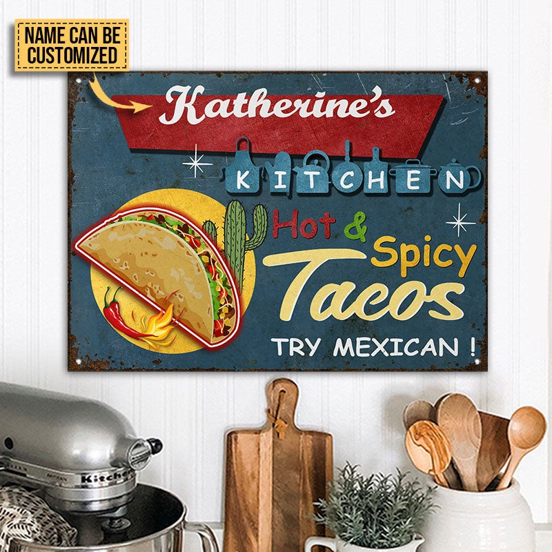 Personalisierte Tacos Hot And Spicy Tacos Personalisierte klassische Metallschilder