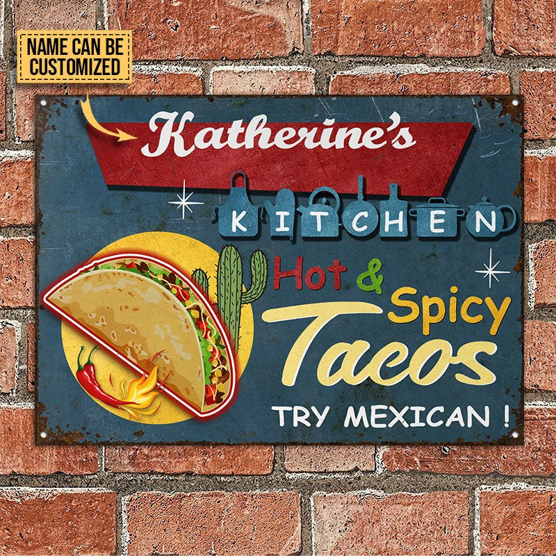 Personalisierte Tacos Hot And Spicy Tacos Personalisierte klassische Metallschilder