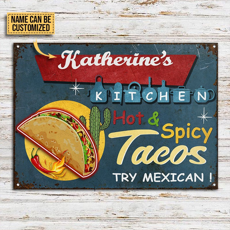 Personalisierte Tacos Hot And Spicy Tacos Personalisierte klassische Metallschilder