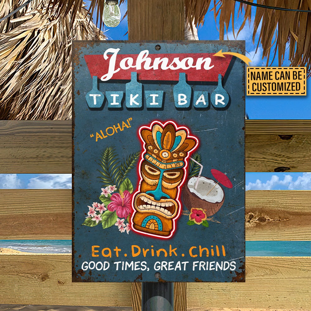 Personalisierte Tiki Bar Essen Trinken Chillen Personalisierte klassische Metallschilder