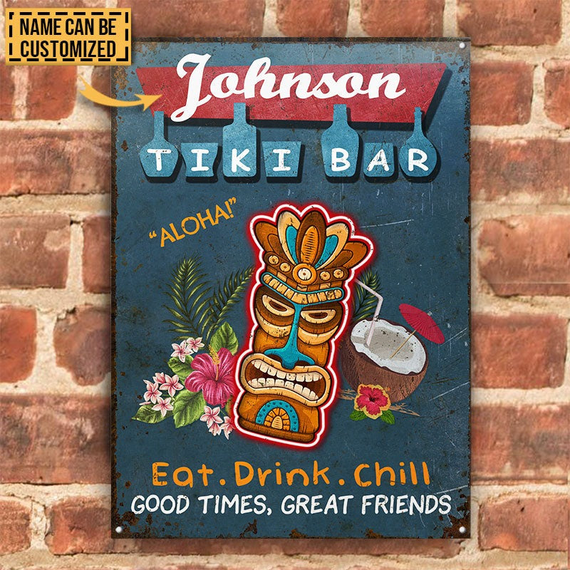 Personalized Tiki Bar Eat Drink Chill Customized Classic Metal Signs