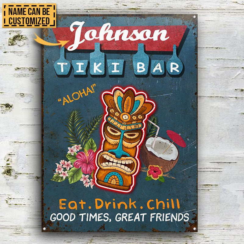 Personalized Tiki Bar Eat Drink Chill Customized Classic Metal Signs