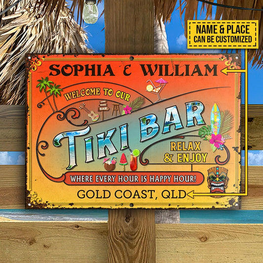 Personalized Tiki Bar Happy Hour Relax Customized Classic Metal Signs