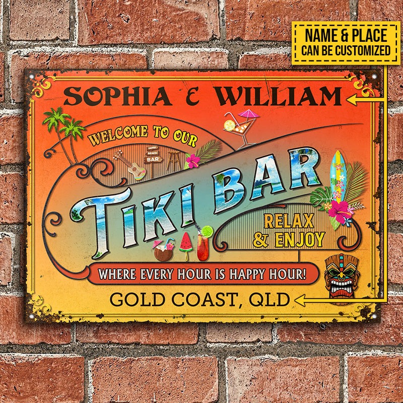 Personalized Tiki Bar Happy Hour Relax Customized Classic Metal Signs