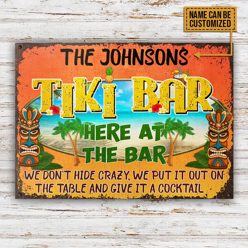 Personalized Tiki Bar Here At The Bar Custom Classic Metal Signs