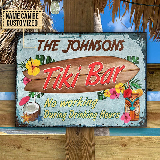 Personalisierte Tiki Bar No Working Personalisierte klassische Metallschilder