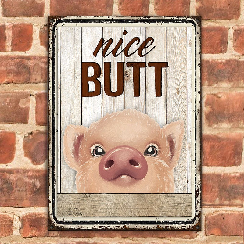 Farm Hello Sweet Cheeks Wood Pattern Restroom Customized Classic Metal Signs