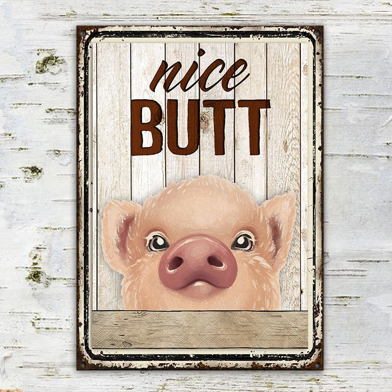 Farm Hello Sweet Cheeks Wood Pattern Restroom Customized Classic Metal Signs