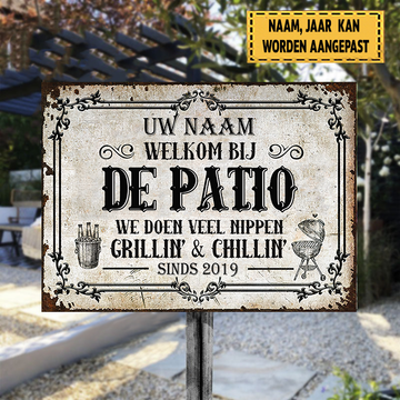 Bienvenue Sur Le Patio On Fait Beaucoup De Siroter – Panneau Métallique Classique