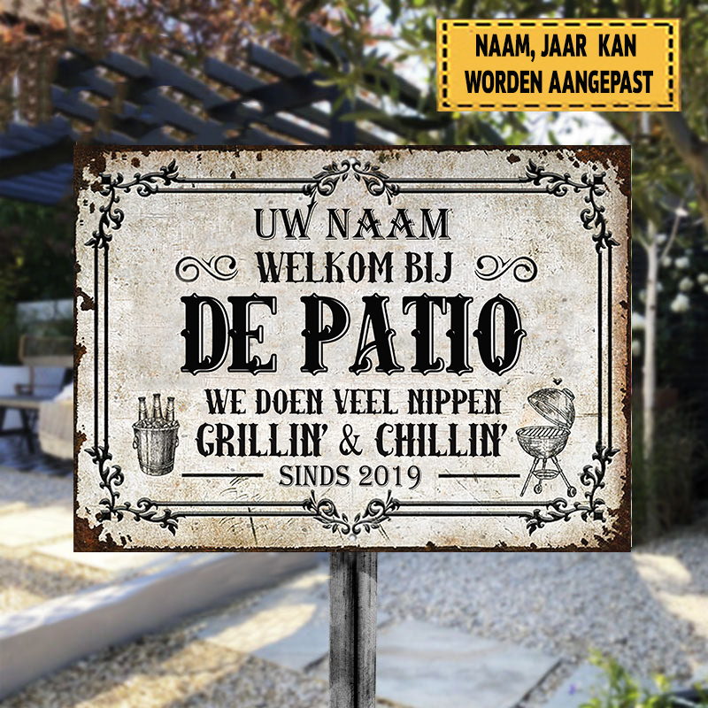 Bienvenue Sur Le Patio On Fait Beaucoup De Siroter – Panneau Métallique Classique