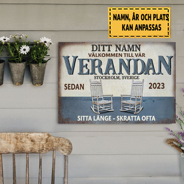 Välkommen Till Vår Verandan Klassisk metallskylt