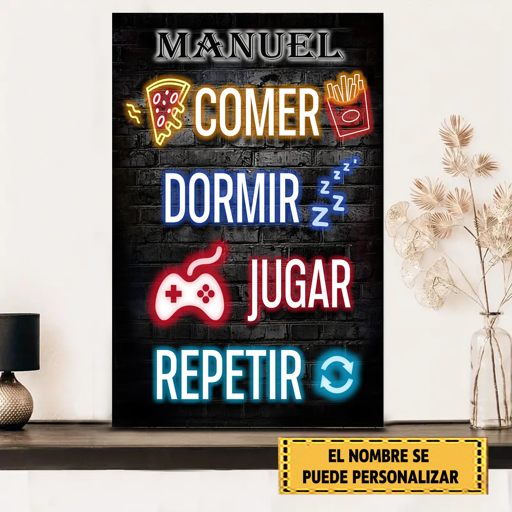 Comer Dormir Jugar Repetir, Gamer Letrero De Metal Clásico