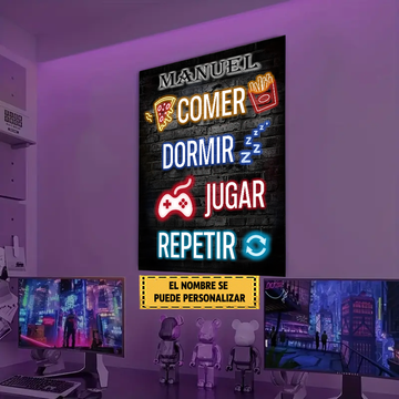 Manger Dormir Jouer Répéter, Panneau Métallique Classique Pour Joueur