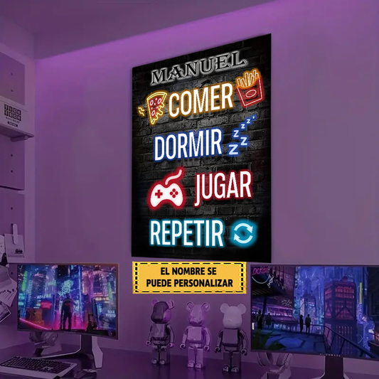 Comer Dormir Jugar Repetir, Gamer Letrero De Metal Clásico