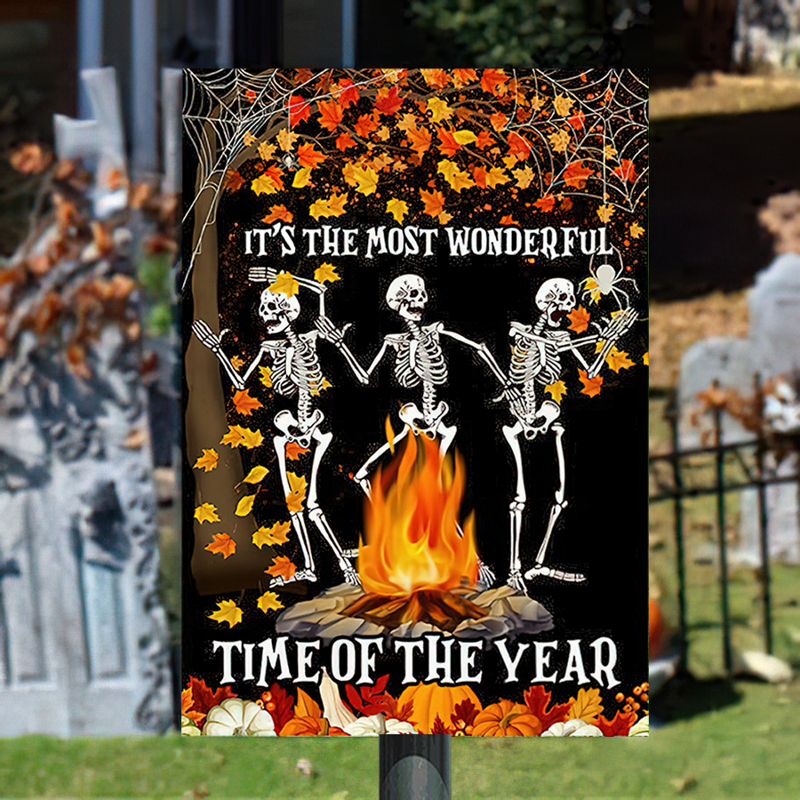 Dancing Skeleton Skull It’s The Most Wonderful Time Of The Year Classic Metal Sign