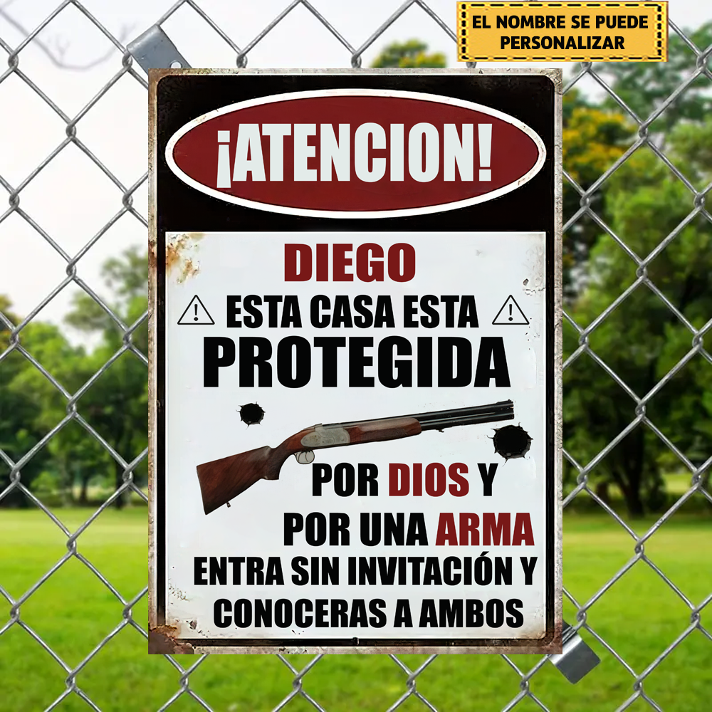 Esta Casa Esta Protegida Por Dios 6 Letrero De Metal Clásico