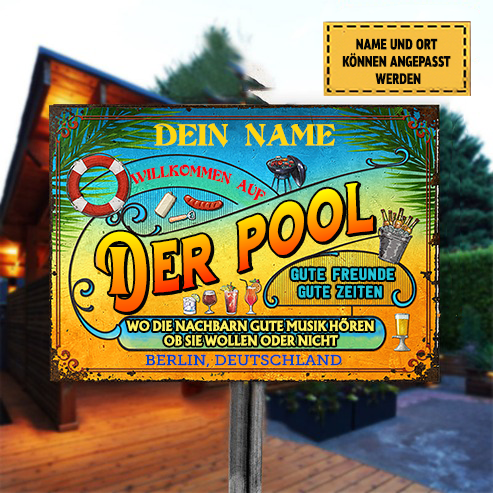 Bienvenue à la piscine, bons amis, bons moments - Panneau métallique classique