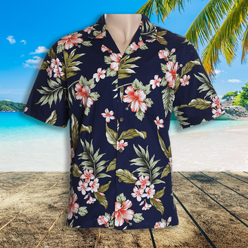 Chemises hawaïennes Aloha pour hommes, chemise hawaïenne à hibiscus corail
