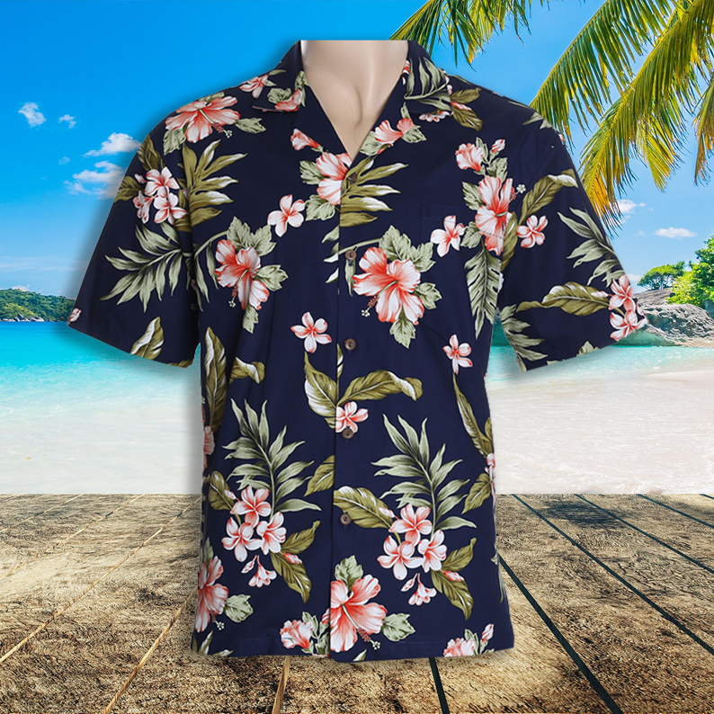 Chemises hawaïennes Aloha pour hommes, chemise hawaïenne à hibiscus corail