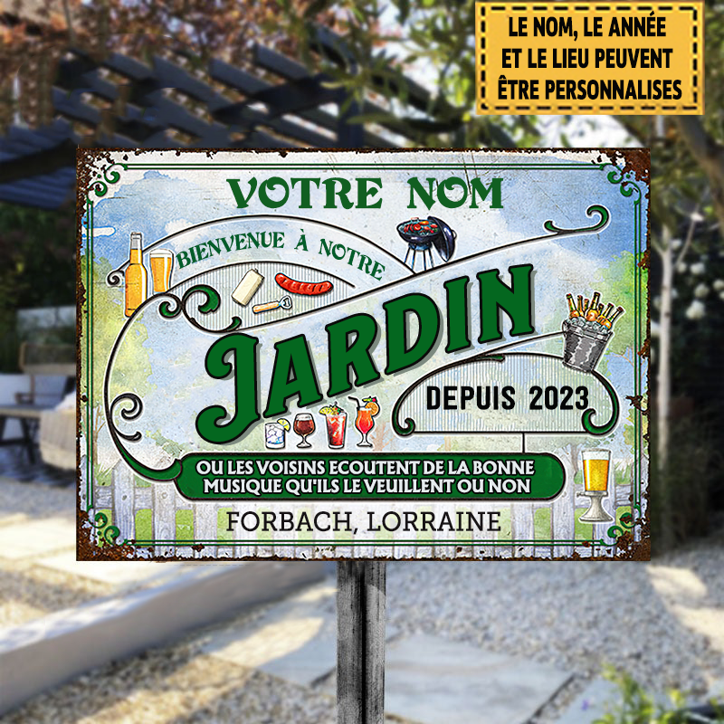 Bienvenue À Notre Jardin 3 Enseigne Métallique Classique