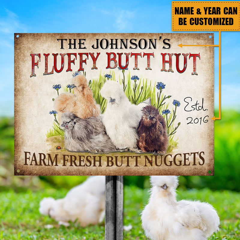 Personalized Chicken Fluffy Butt Hutt Farm Fresh Butt Nuggets Customized Classic Metal Signs