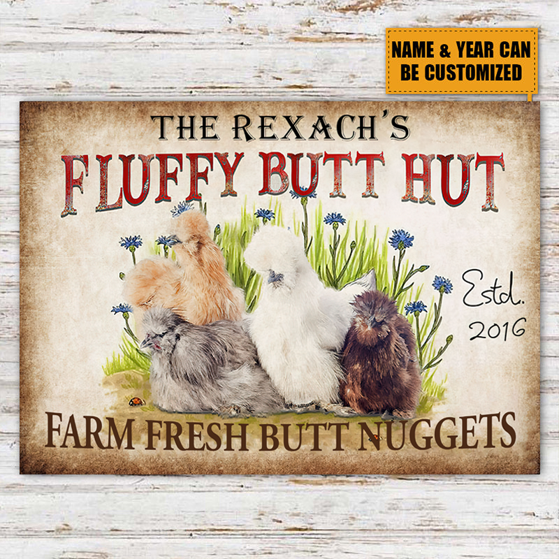 Personalisierte Huhn Fluffy Butt Hutt Farm frische Butt Nuggets individuelle klassische Metallschilder