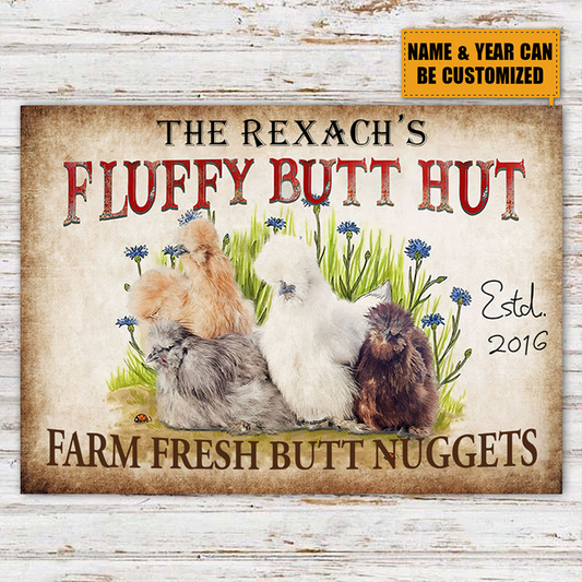 Personalized Chicken Fluffy Butt Hutt Farm Fresh Butt Nuggets Customized Classic Metal Signs