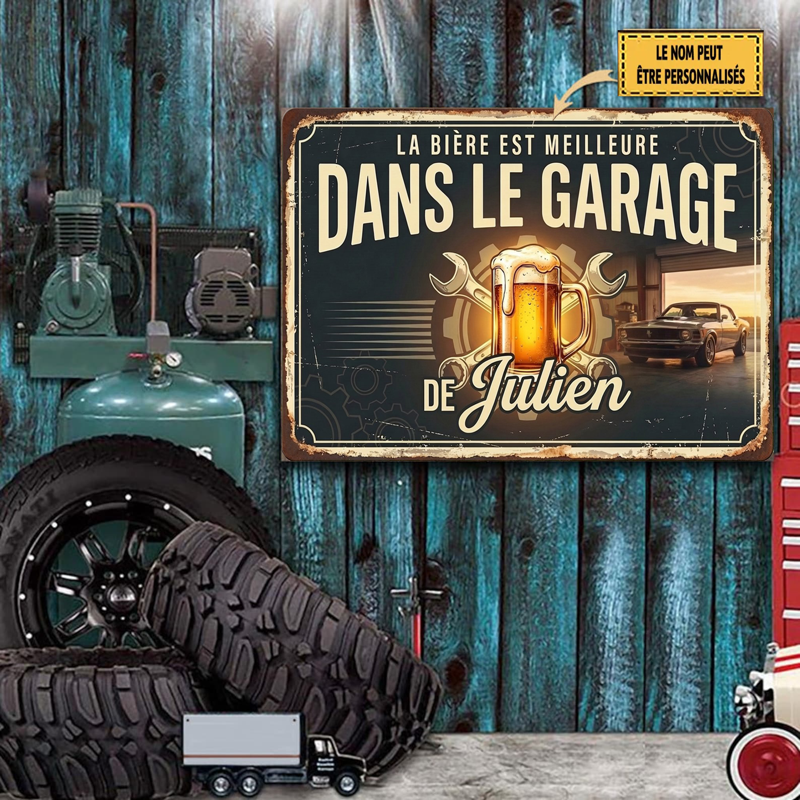 Plaque Métal Garage Personnalisée – La Bière Est Meilleure Dans Le Garage – Cadeau Homme, Cadeau Papa, Décoration Garage Vintage