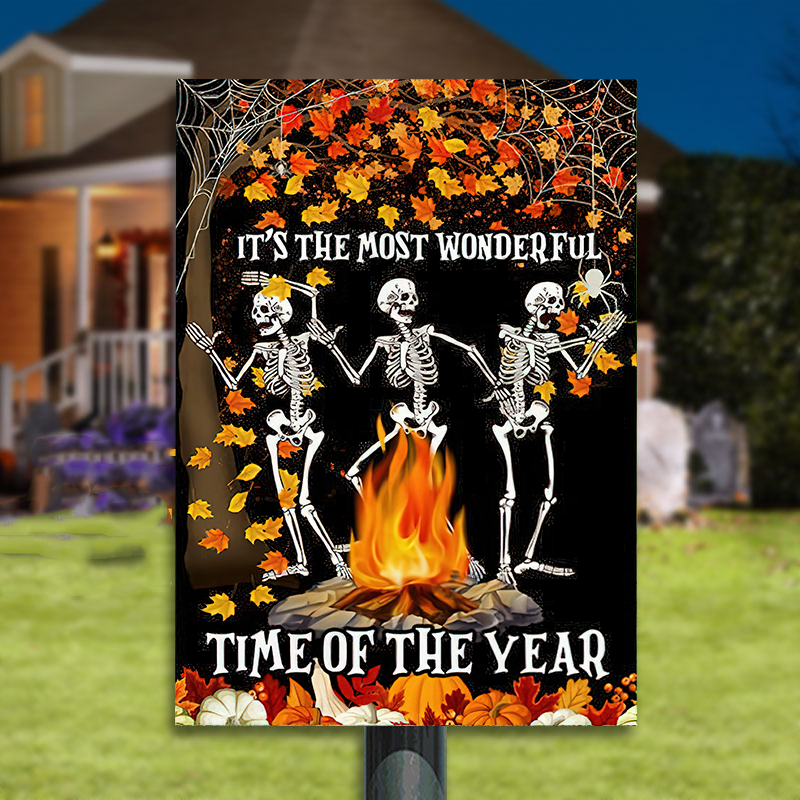 Dancing Skeleton Skull It’s The Most Wonderful Time Of The Year Classic Metal Sign